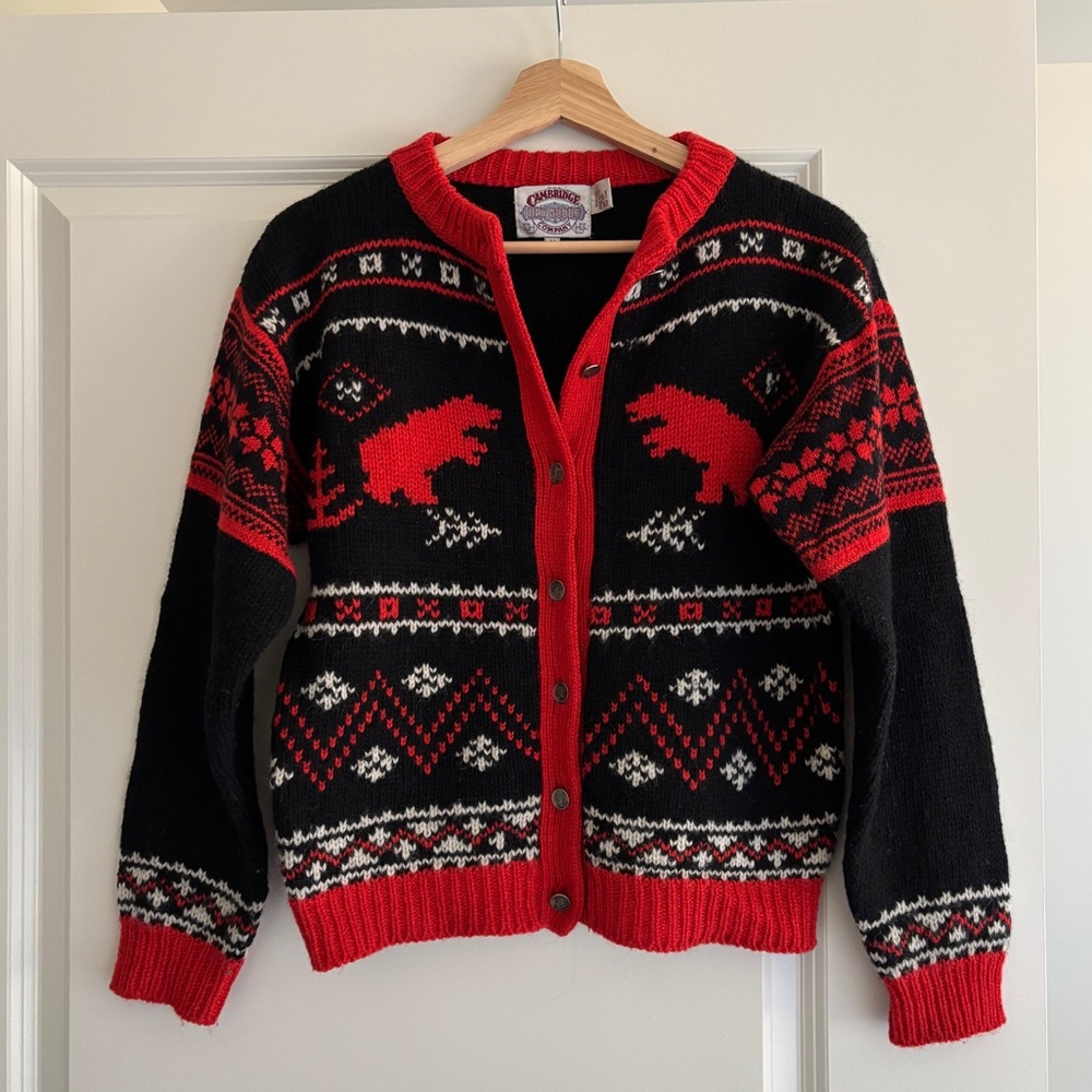 100% wool fair isle bear cardigan